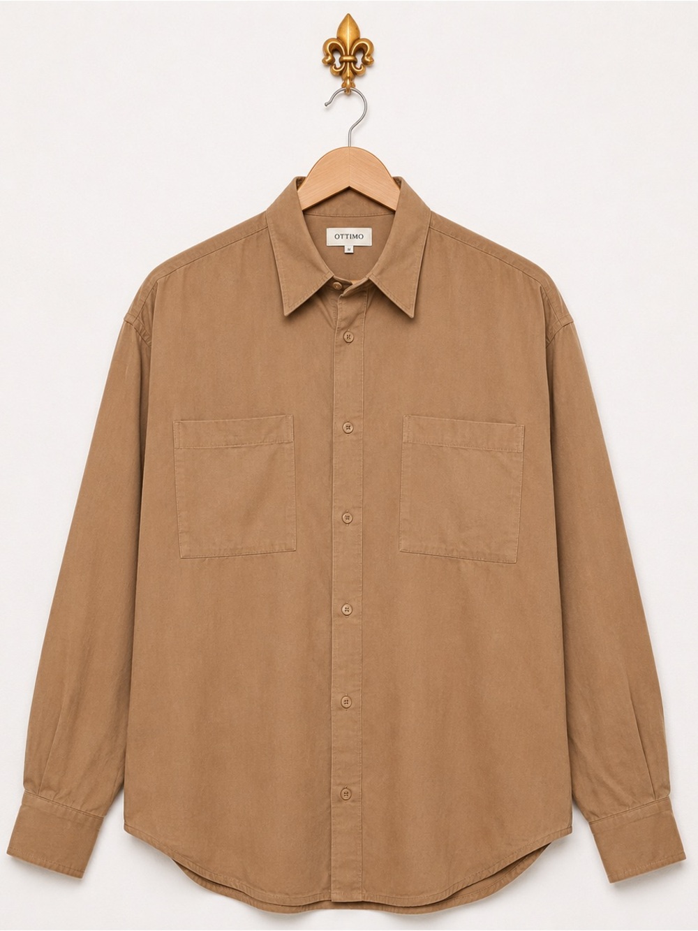Ottimo vintage Italian tan long sleeve button down collar shirt M